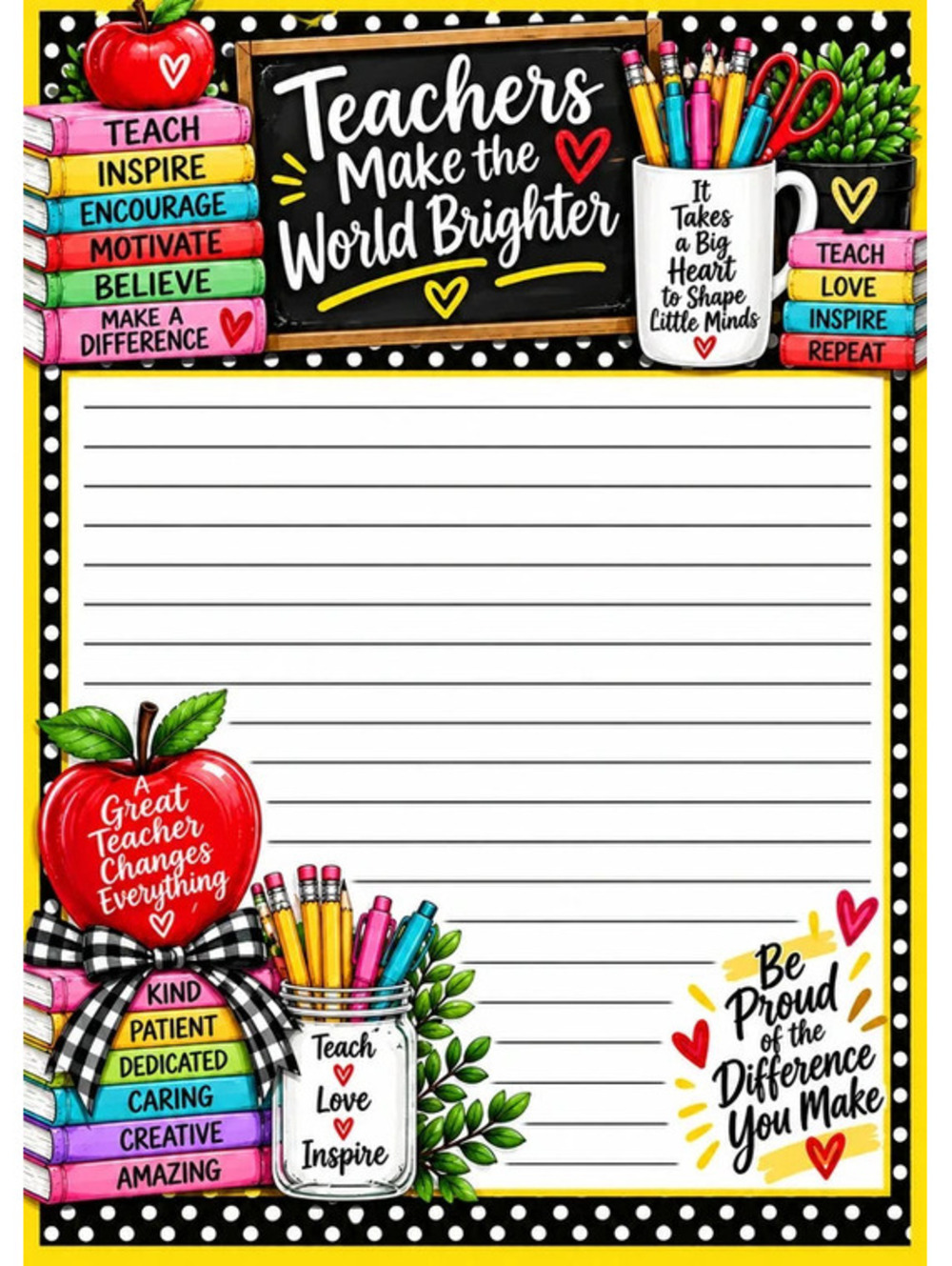 Teacher 5x7 Peel & Tear-Off Notepad Colorful Teacher Appreciation Note Pad